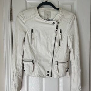 Joie Cream Leather Jacket with Zipper Accents